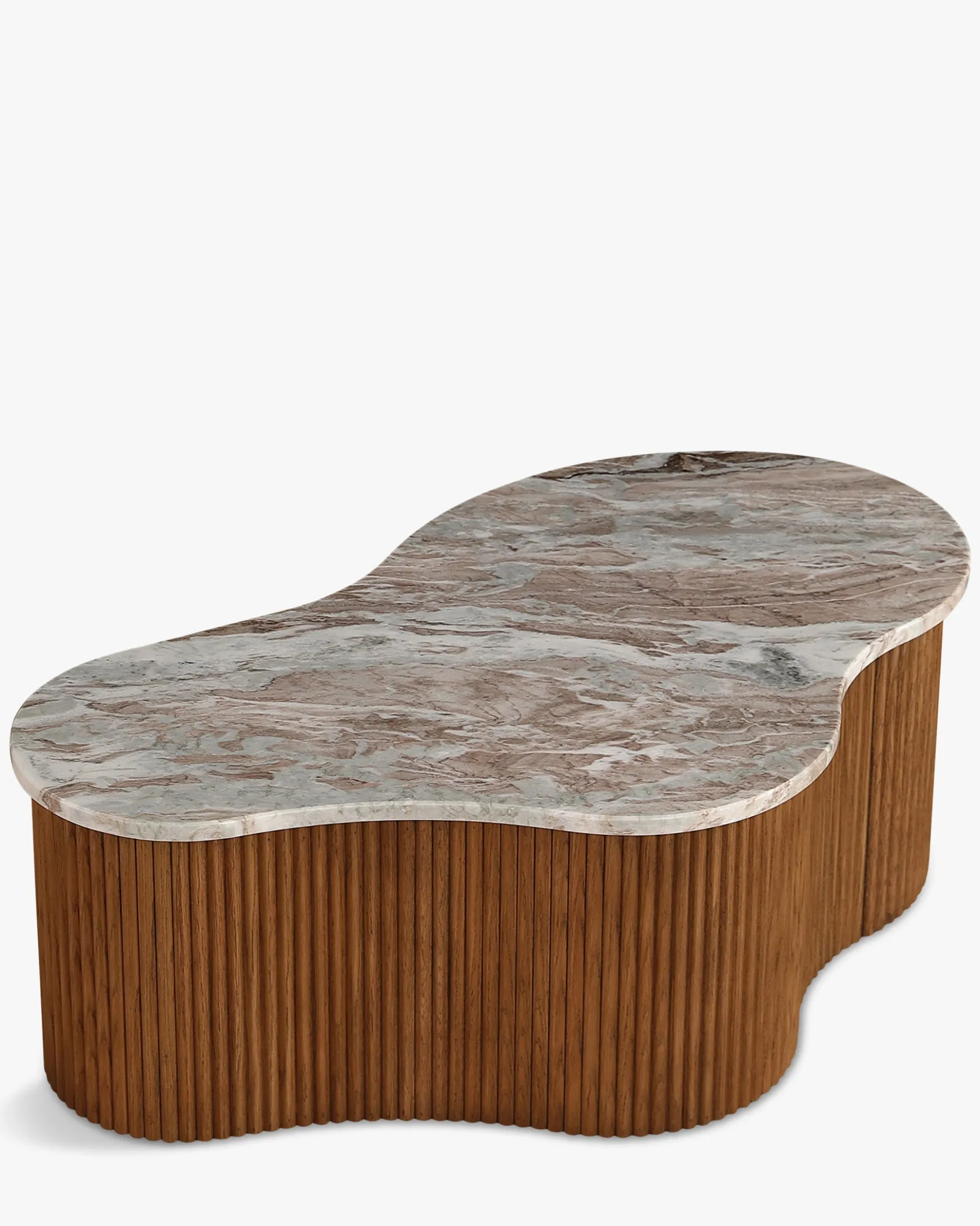 Ensemble de 2 tables gigognes, Marbre Kanta rouge & noyer Isleta