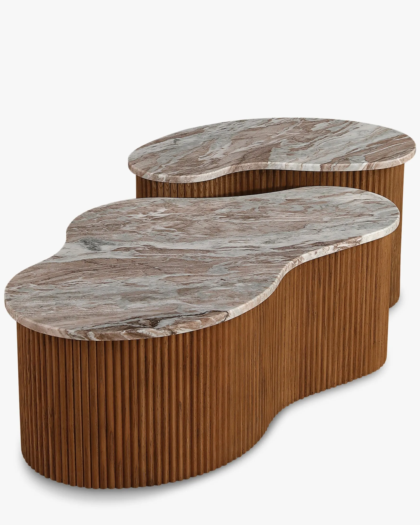 Ensemble de 2 tables gigognes, Marbre Kanta rouge & noyer Isleta