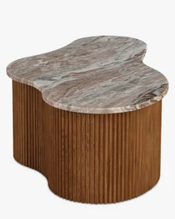 Ensemble de 2 tables gigognes, Marbre Kanta rouge & noyer Isleta