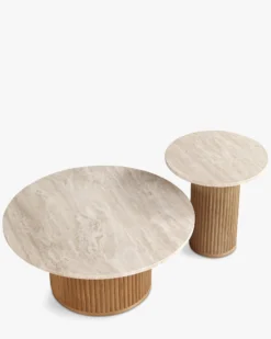 Ensemble de 2 tables gigognes, Travertin & bois de chêne Oviedo