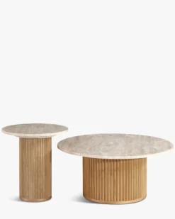 Ensemble de 2 tables gigognes, Travertin & bois de chêne Oviedo