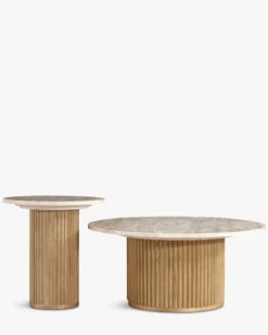Ensemble de 2 tables gigognes, Travertin & bois de chêne Oviedo