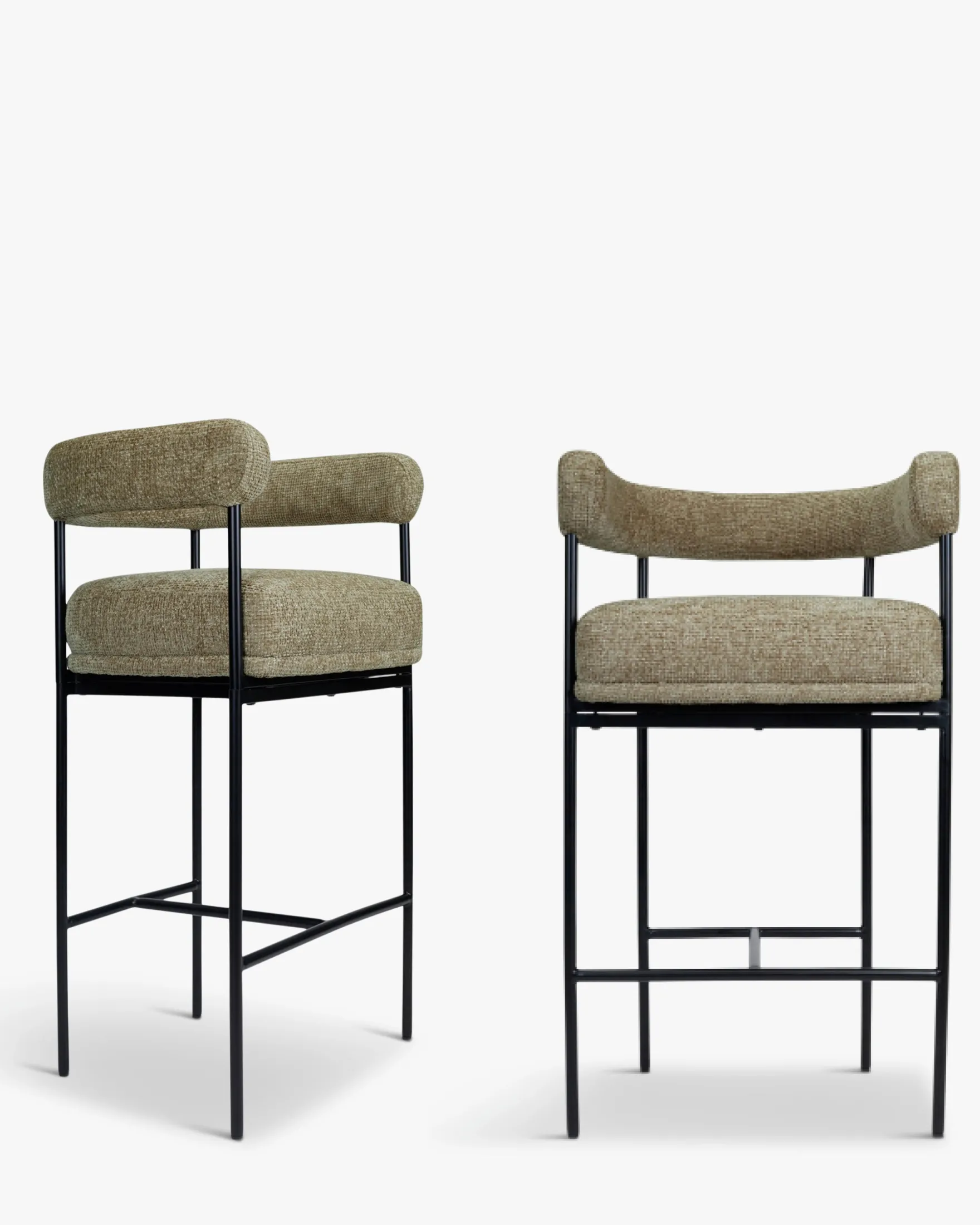 Ensemble de 2 tabourets de bar, Tweed taupe & Métal noir, H78 Arcade