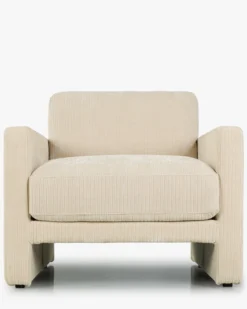Ensemble fauteuil + canapé 3 places, Velours beige côtelé Serena
