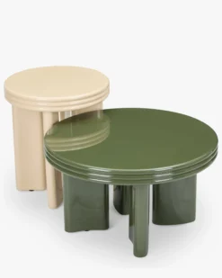 Ensemble table basse + table d'appoint, Kaki & Beige, Bois finition glossy Mira