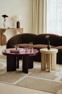 Ensemble table basse + table d'appoint, Bordeaux & Beige, Bois finition glossy Mira