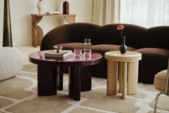 Ensemble table basse + table d'appoint, Bordeaux & Beige, Bois finition glossy Mira