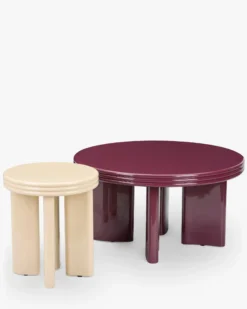 Ensemble table basse + table d'appoint, Bordeaux & Beige, Bois finition glossy Mira