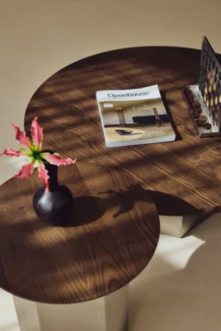 Ensemble Table basse + Table d'appoint, Bois de frêne teinte noyer & Acier inoxydable Hexa