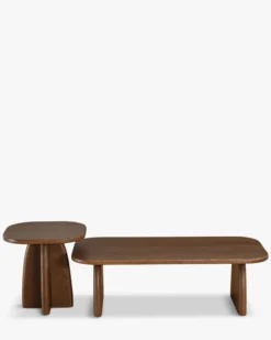 Ensemble table basse + table d'appoint, Bois de chêne massif teinte noyer Ellios