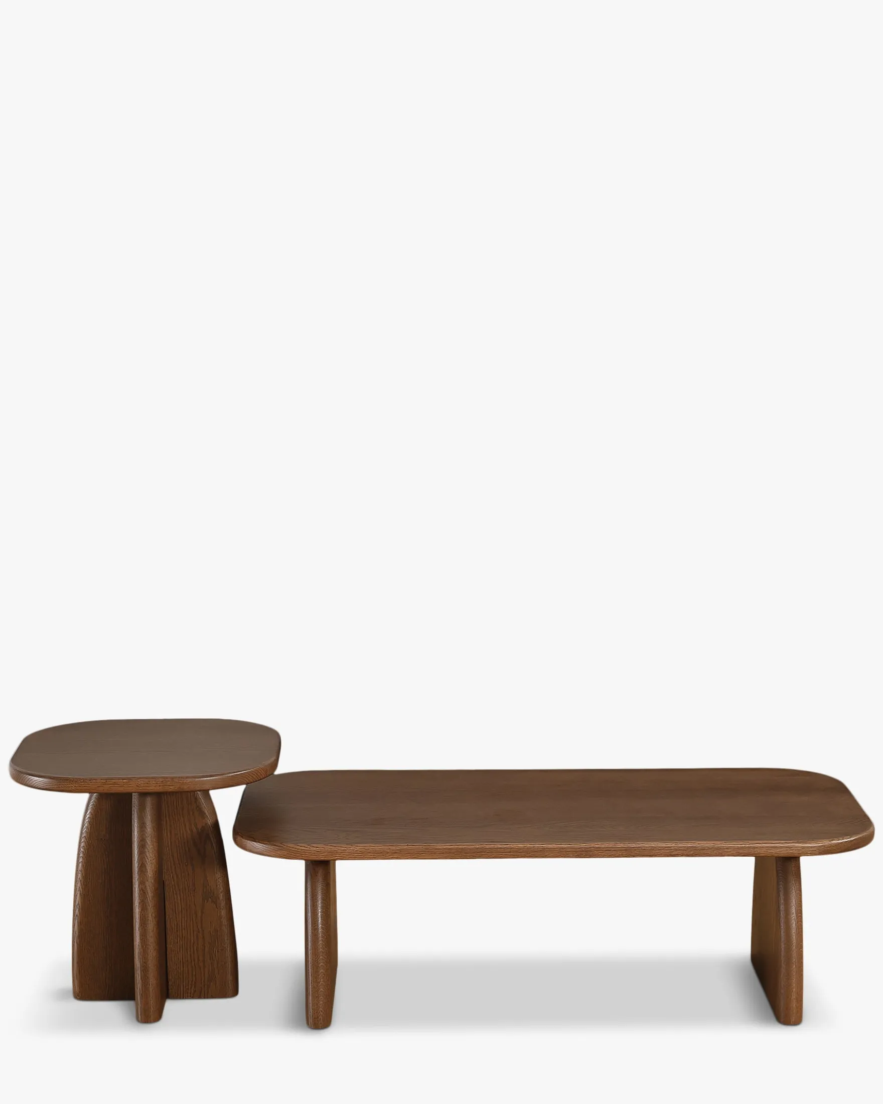 Ensemble table basse + table d'appoint, Bois de chêne massif teinte noyer Ellios