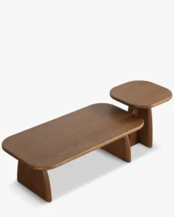 Ensemble table basse + table d'appoint, Bois de chêne massif teinte noyer Ellios