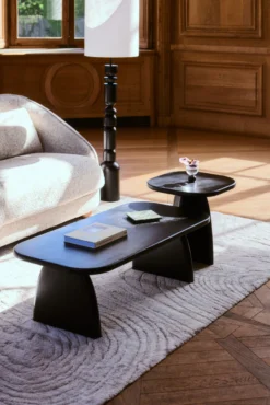 Ensemble table basse + table d'appoint, Bois d'hévéa massif teinte noire Ellios
