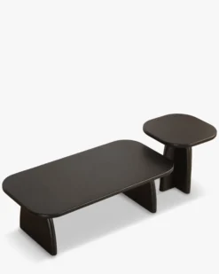 Ensemble table basse + table d'appoint, Bois d'hévéa massif teinte noire Ellios