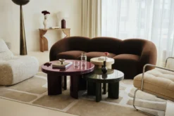Ensemble tables basses + table d'appoint, Bordeaux & Kaki, Bois finition glossy Mira
