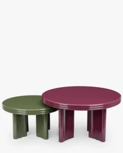 Ensemble tables basses + table d'appoint, Bordeaux & Kaki, Bois finition glossy Mira