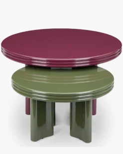Ensemble tables basses + table d'appoint, Bordeaux & Kaki, Bois finition glossy Mira