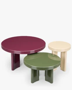 Ensemble tables basses + table d'appoint, Bordeaux, Kaki & Beige, Bois finition glossy Mira