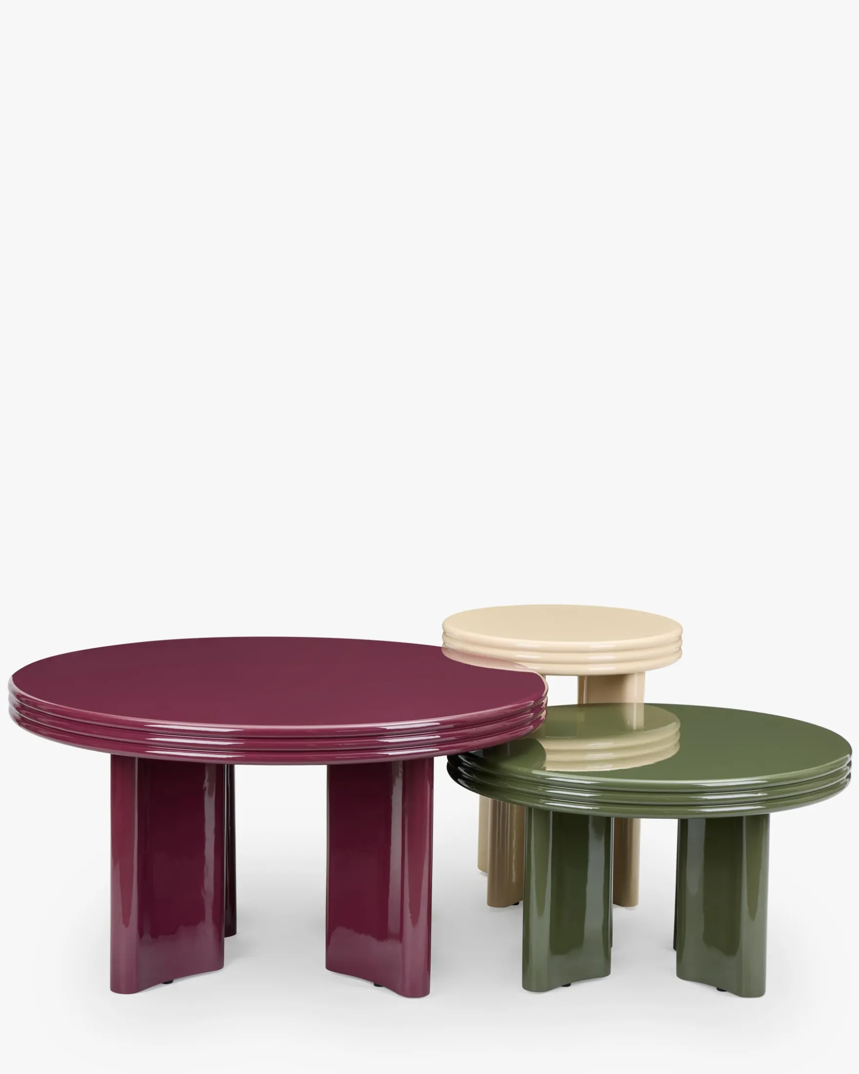 Ensemble tables basses + table d'appoint, Bordeaux, Kaki & Beige, Bois finition glossy Mira