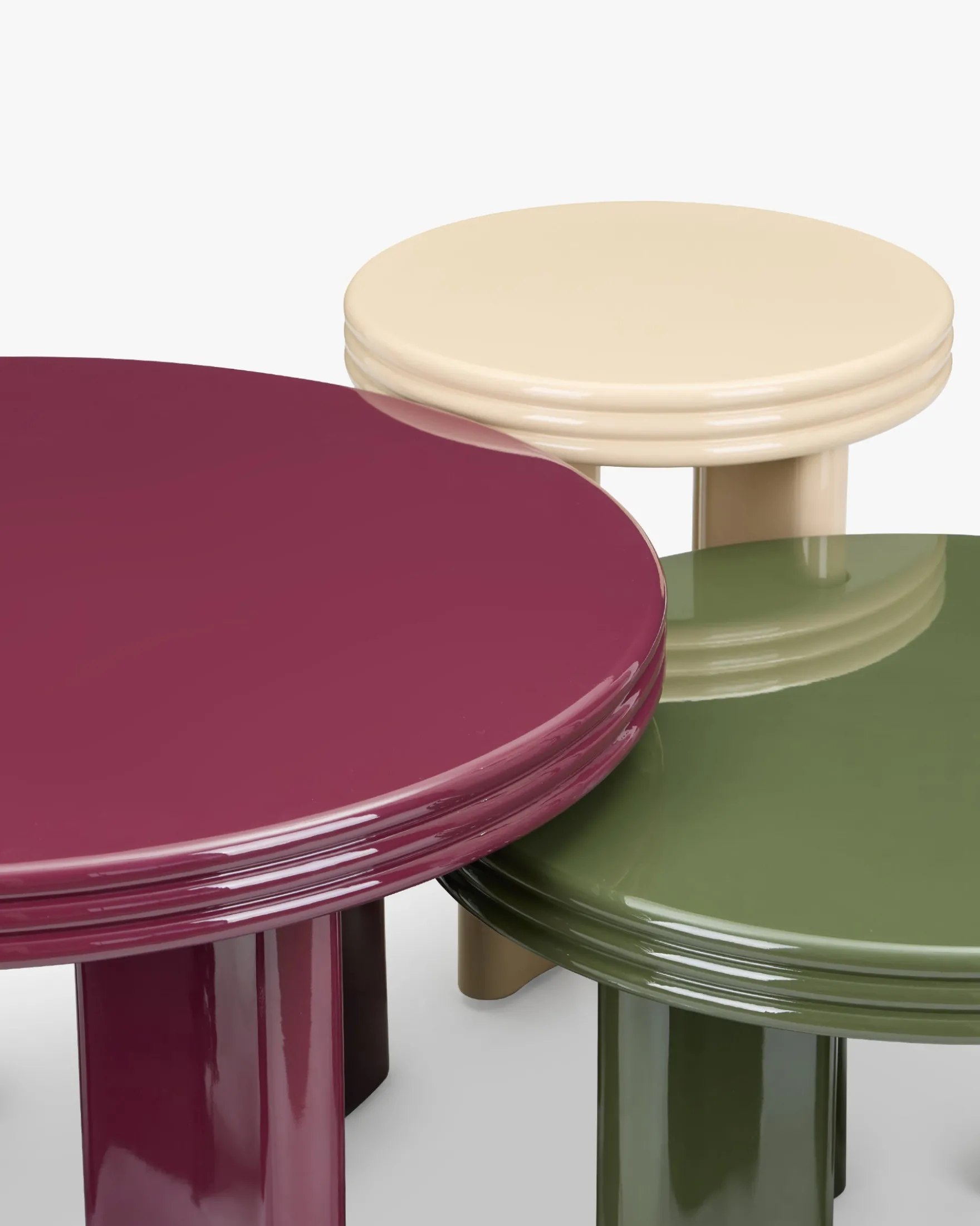 Ensemble tables basses + table d'appoint, Bordeaux, Kaki & Beige, Bois finition glossy Mira