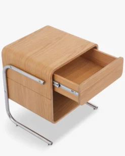 Ensemble 2 tables de chevet, Bois de chêne veiné & acier chromé, H50 Andria