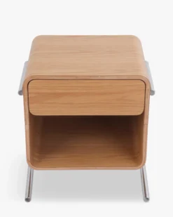 Ensemble 2 tables de chevet, Bois de chêne veiné & acier chromé, H50 Andria