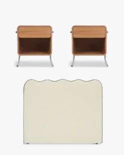 Ensemble 2 tables de chevet + tête de lit, Beige chenille Andria + Atlante