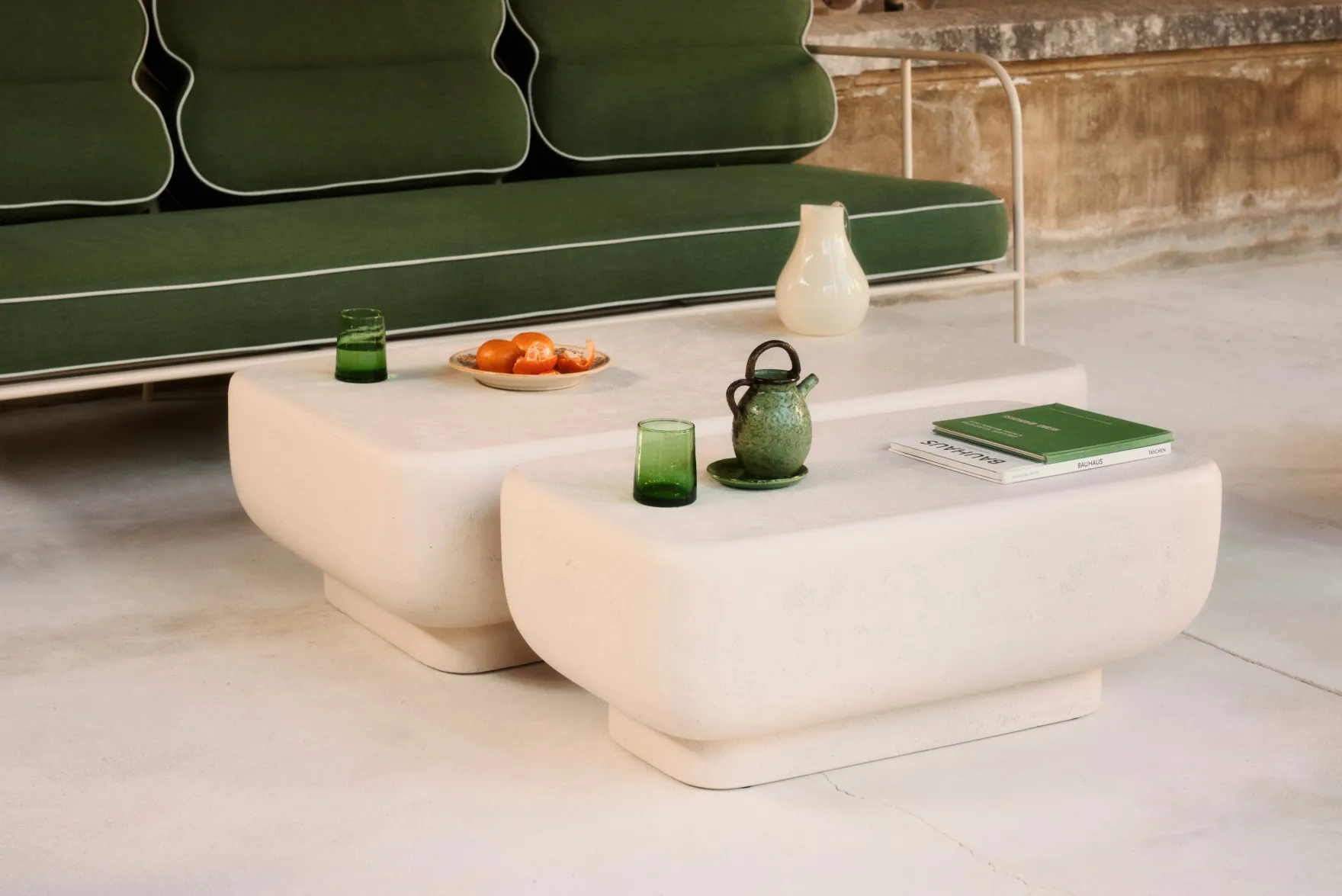 Ensemble 2 tables gigognes, Blanc effet ciment Lithos