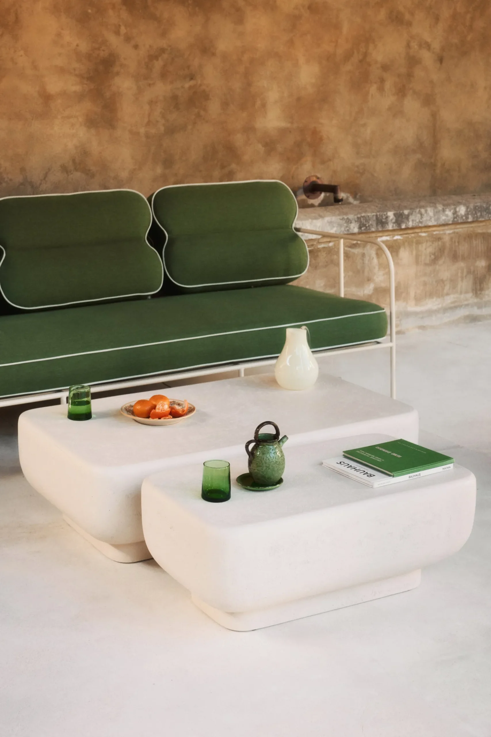 Ensemble 2 tables gigognes, Blanc effet ciment Lithos