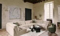 Fauteuil d'angle modulable, Beige pampa anti-tâches Paul