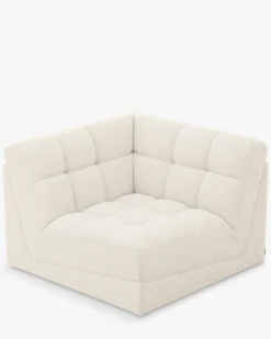 Fauteuil d'angle modulable, Blanc avoine bouclé Paul
