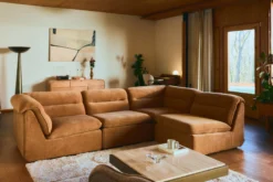 Fauteuil d'angle modulable, Marron sienne déperlant Pulp