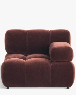 Fauteuil modulable accoudoir interchangeable, Velours bordeaux ligné Waffle