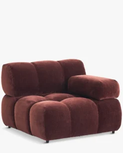 Fauteuil modulable accoudoir interchangeable, Velours bordeaux ligné Waffle