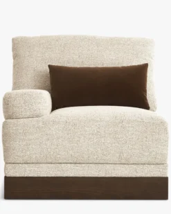 Fauteuil modulable accoudoir gauche, Tweed écru meringue & Bois teinte noyer foncé Roman