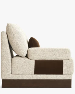 Fauteuil modulable accoudoir gauche, Tweed écru meringue & Bois teinte noyer foncé Roman