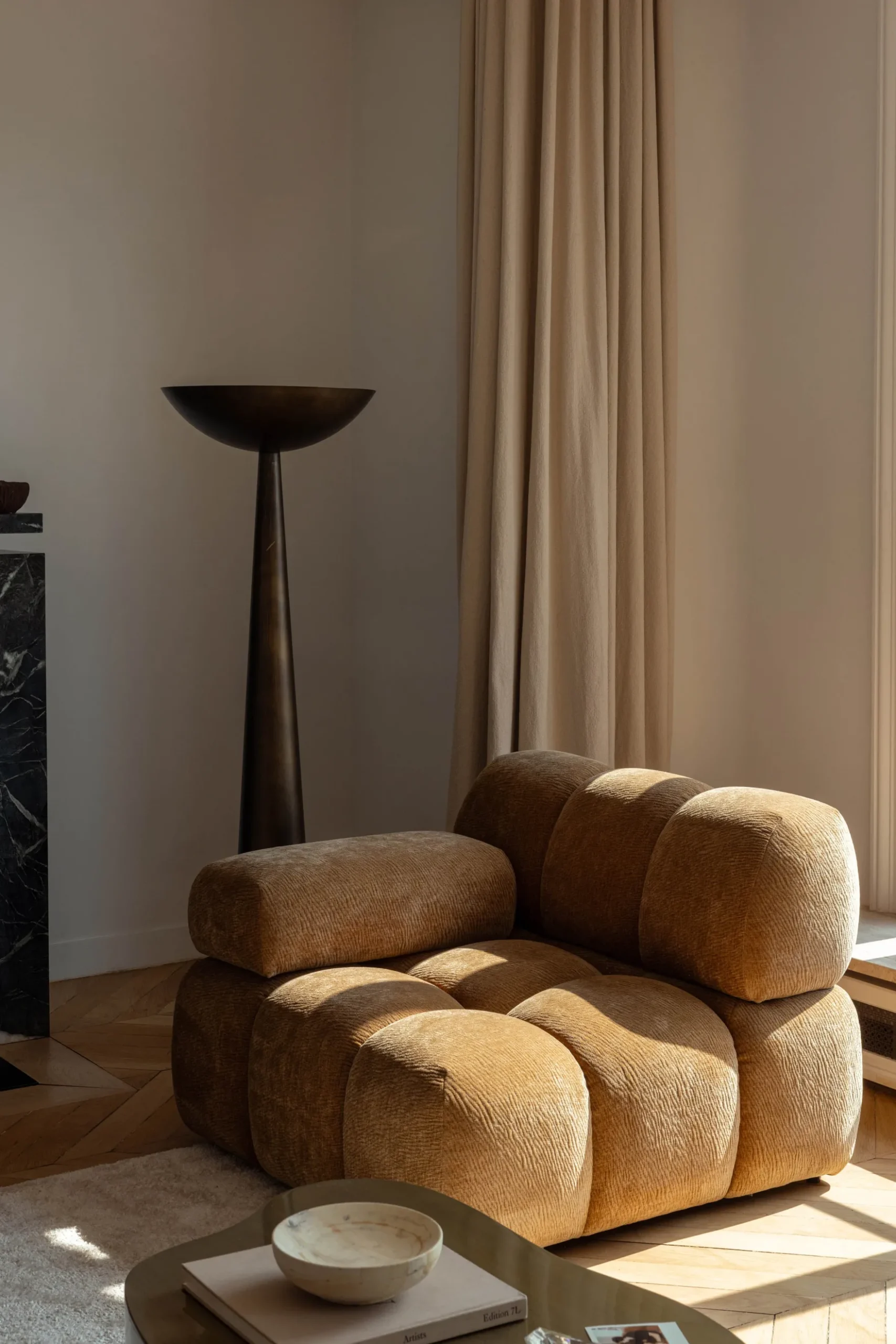 Fauteuil modulable accoudoir interchangeable, Camel crêpé Waffle