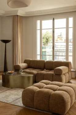 Fauteuil modulable accoudoir interchangeable, Tweed marron caramel Waffle