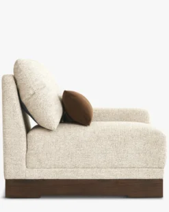 Fauteuil modulable accoudoir droit, Tweed écru meringue & Bois teinte noyer foncé Roman