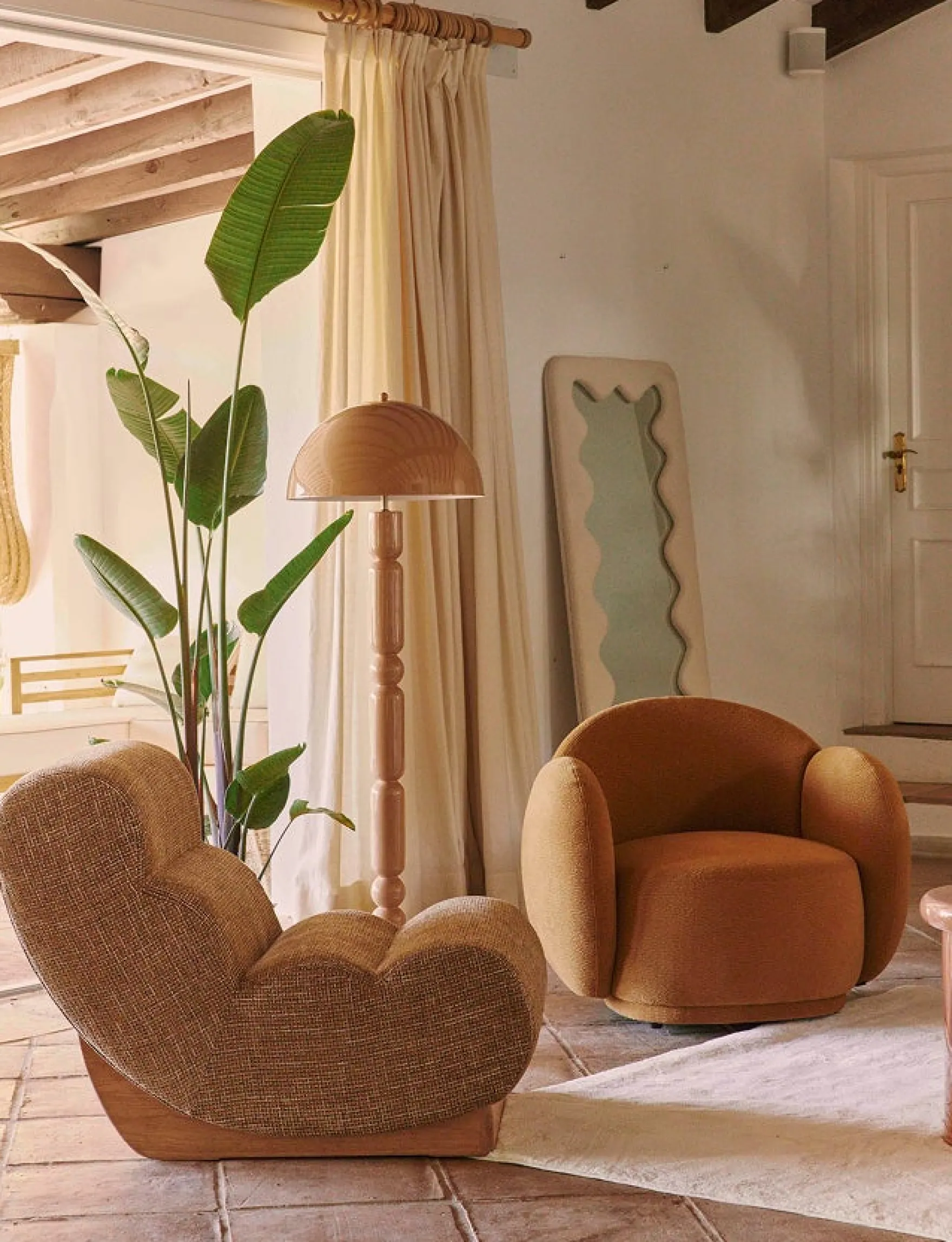 Fauteuil modulable, Tweed marron caramel & bois blond Cozy