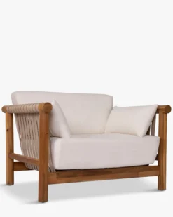 Fauteuil outdoor, Blanc waterproof & bois d'acacia Bexley