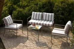 Fauteuil outdoor, Rayures taupe waterproof & métal taupe Bel Air