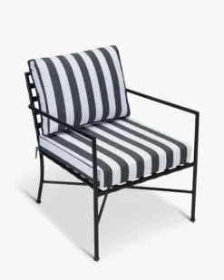 Fauteuil outdoor, Tissu waterproof noir-blanc & métal noir Bel Air