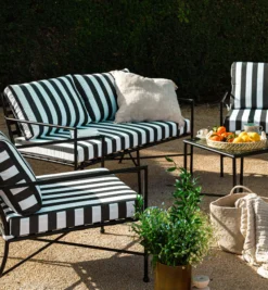 Fauteuil outdoor, Tissu waterproof noir-blanc & métal noir Bel Air