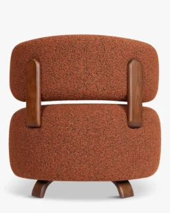 Fauteuil, Rouille bouclé & bois de frêne teinte noyer, Ø75 Platon