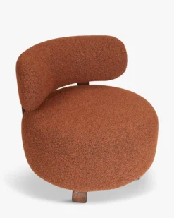 Fauteuil, Rouille bouclé & bois de frêne teinte noyer, Ø75 Platon
