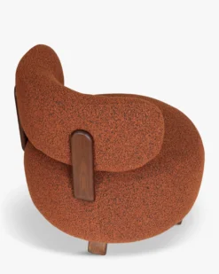 Fauteuil, Rouille bouclé & bois de frêne teinte noyer, Ø75 Platon