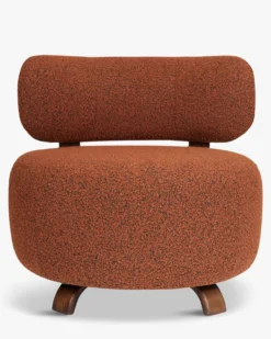 Fauteuil, Rouille bouclé & bois de frêne teinte noyer, Ø75 Platon