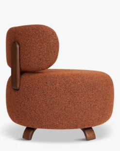 Fauteuil, Rouille bouclé & bois de frêne teinte noyer, Ø75 Platon