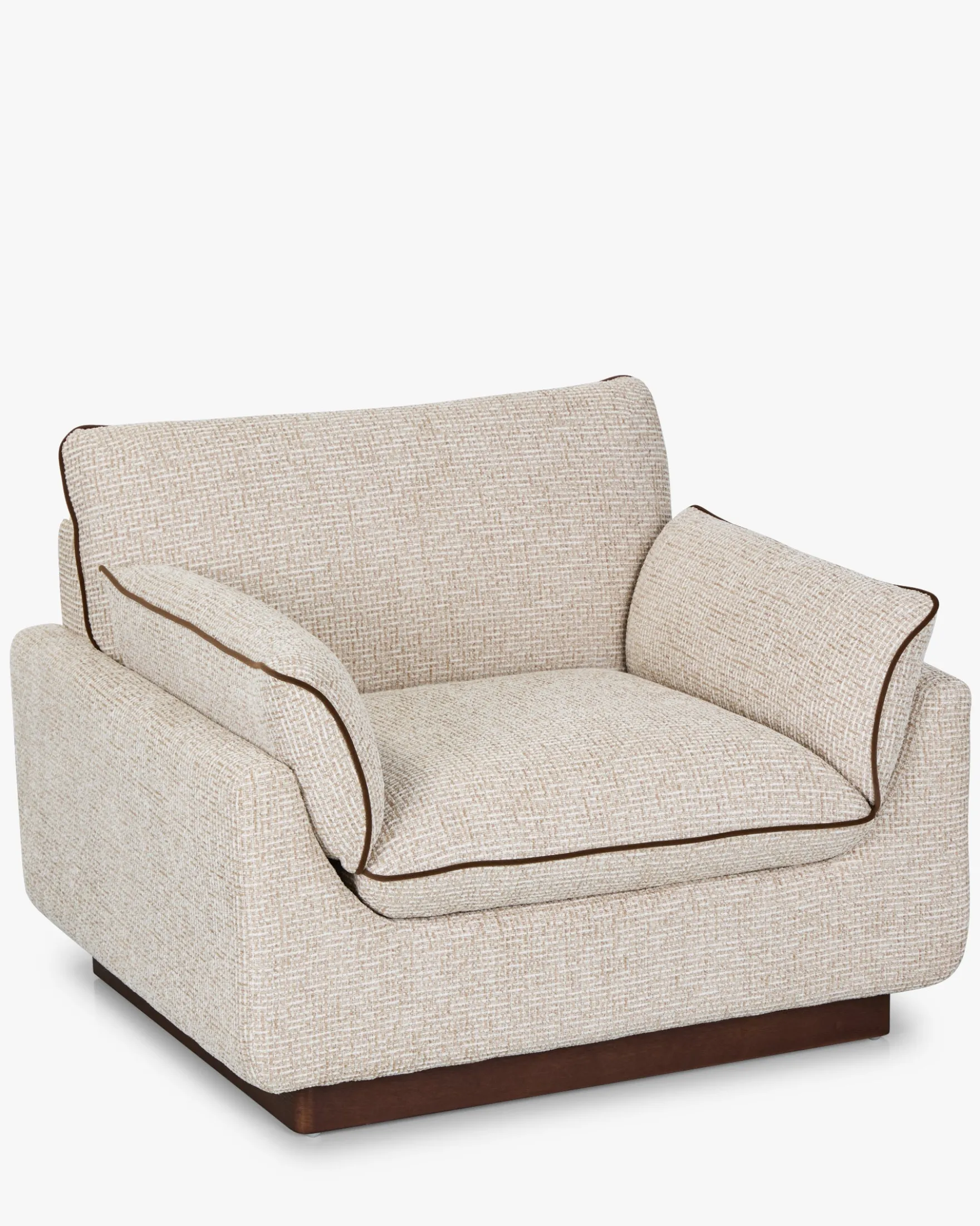 Fauteuil, Tweed beige marron noisette & Bois teinte noyer, L100 Elysee